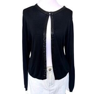 Merona Silk Cardigan Sequin Trim Knit Sweater Black Evening Chic Medium